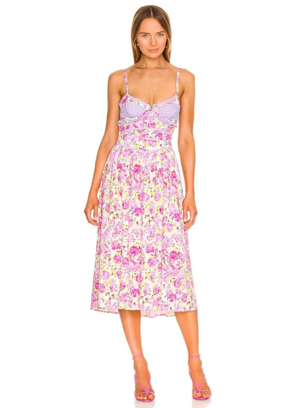 For Love & Lemons Martina Midi Dress in Pink